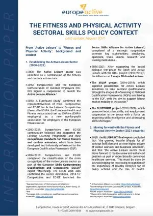 EuropeActive Paper - The Fitness and Physical Activity Sectoral Skills Policy Context